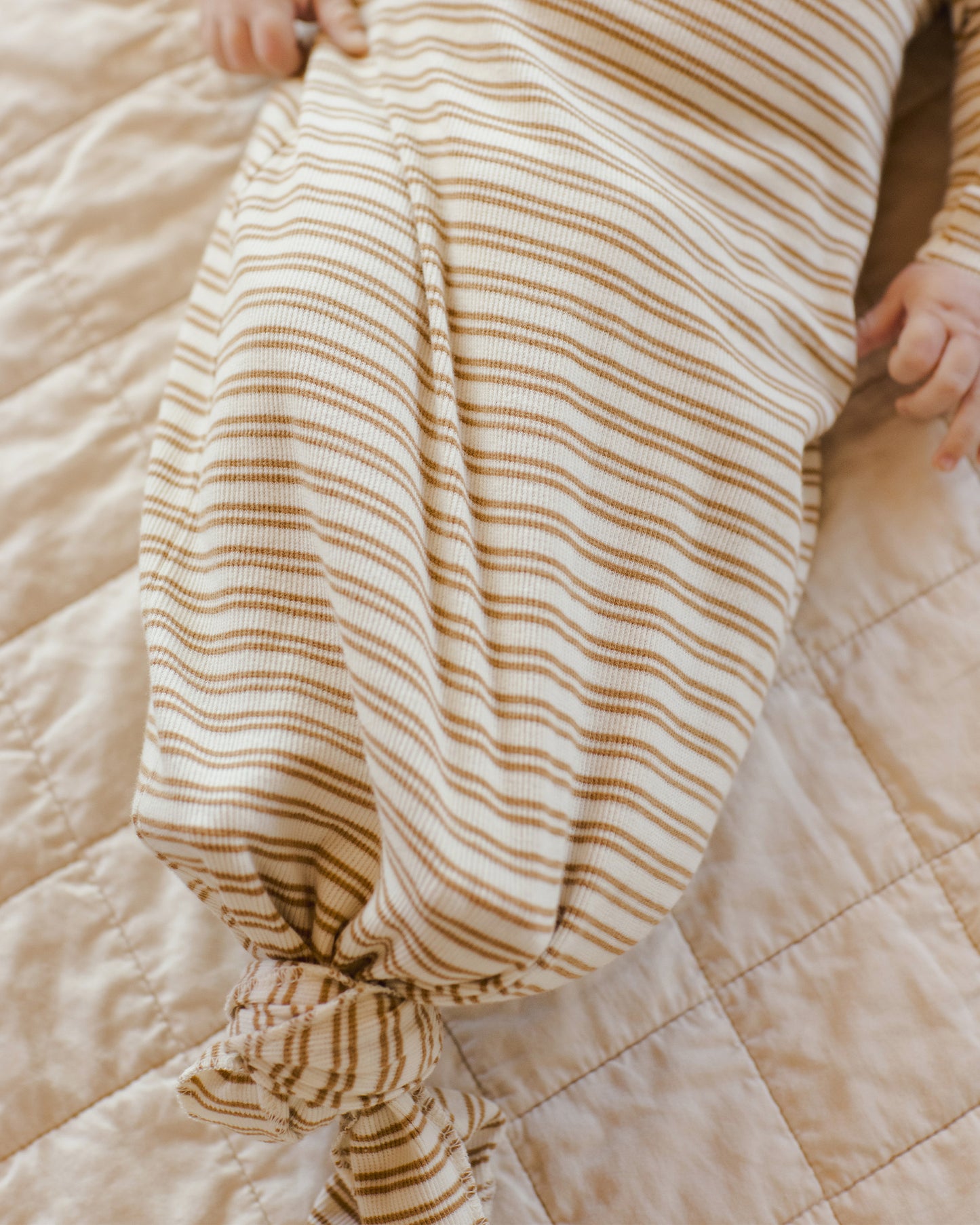 Knotted Baby Gown + Hat Set || Golden Stripe