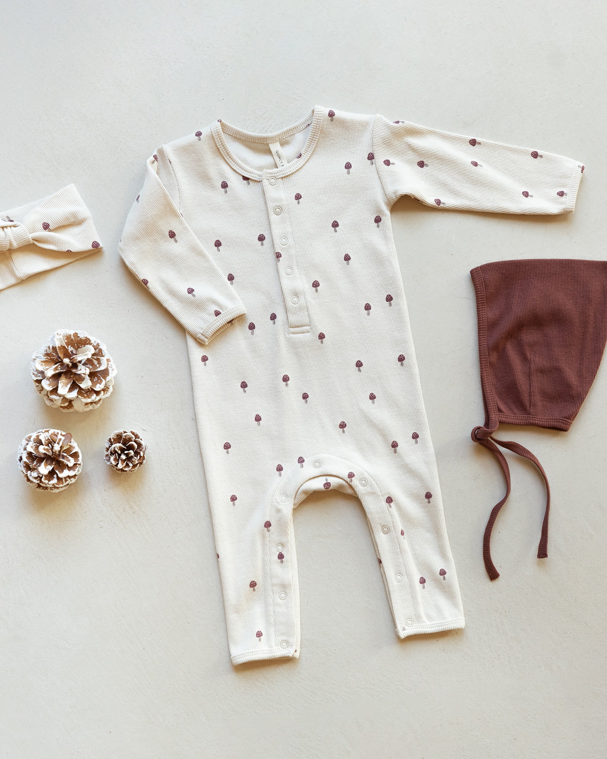 Ribbed Baby Jumpsuit || Mushrooms