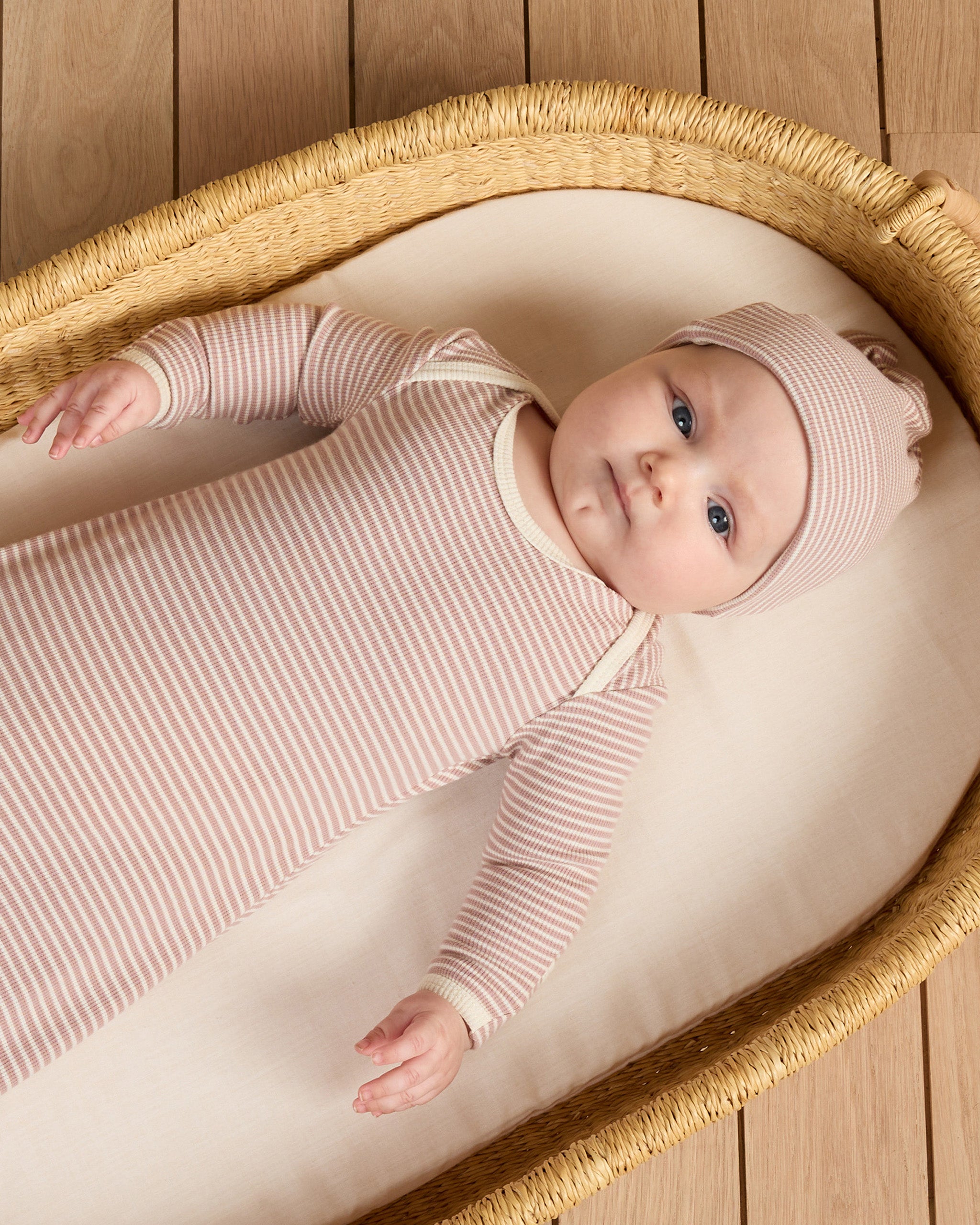 Knotted Baby Gown + Hat Set || Mauve Stripe