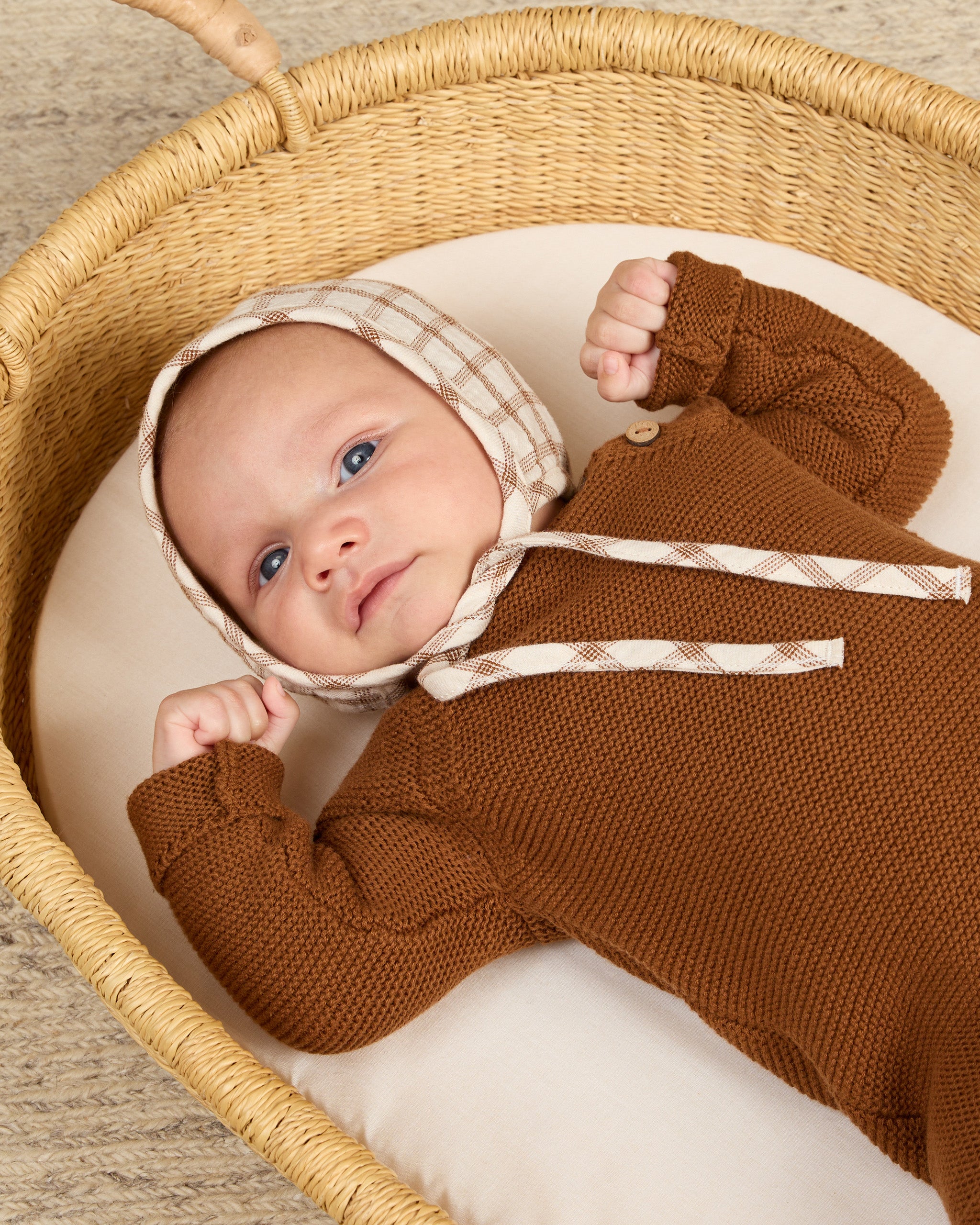 Woven Baby Bonnet || Cinnamon Plaid