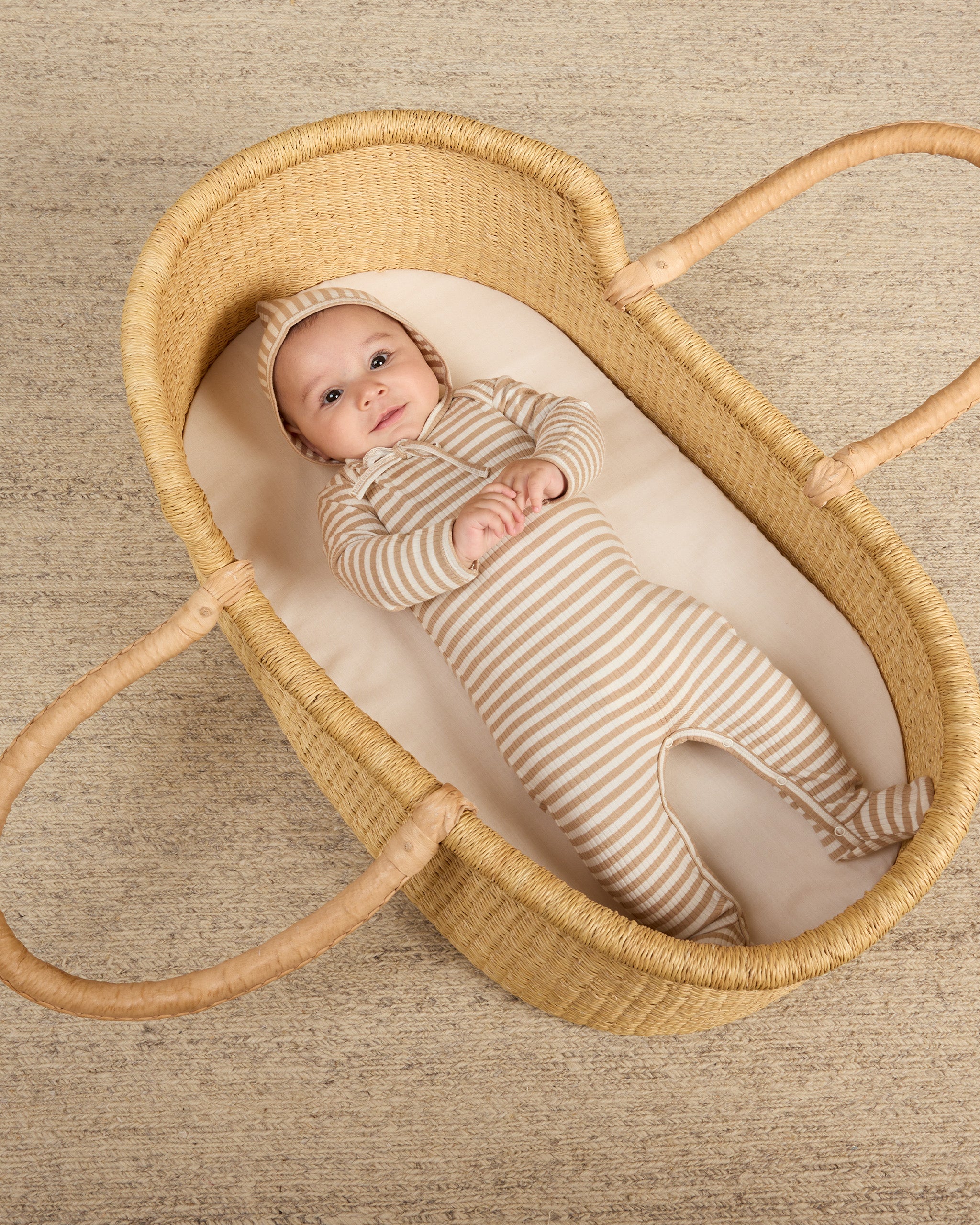 Ribbed Pixie Bonnet || Latte Stripe