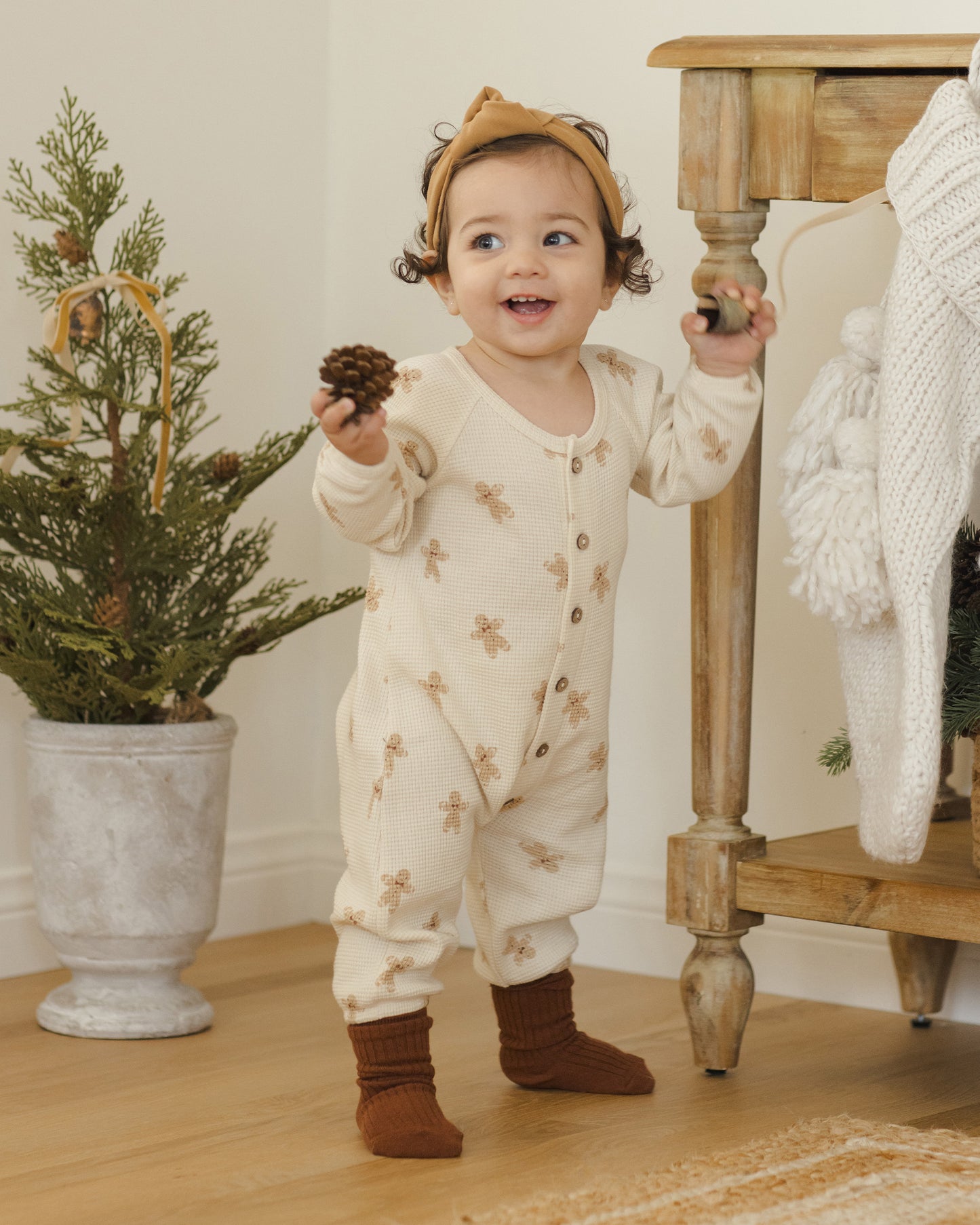 Waffle Long Sleeve Jumpsuit || Gingerbread