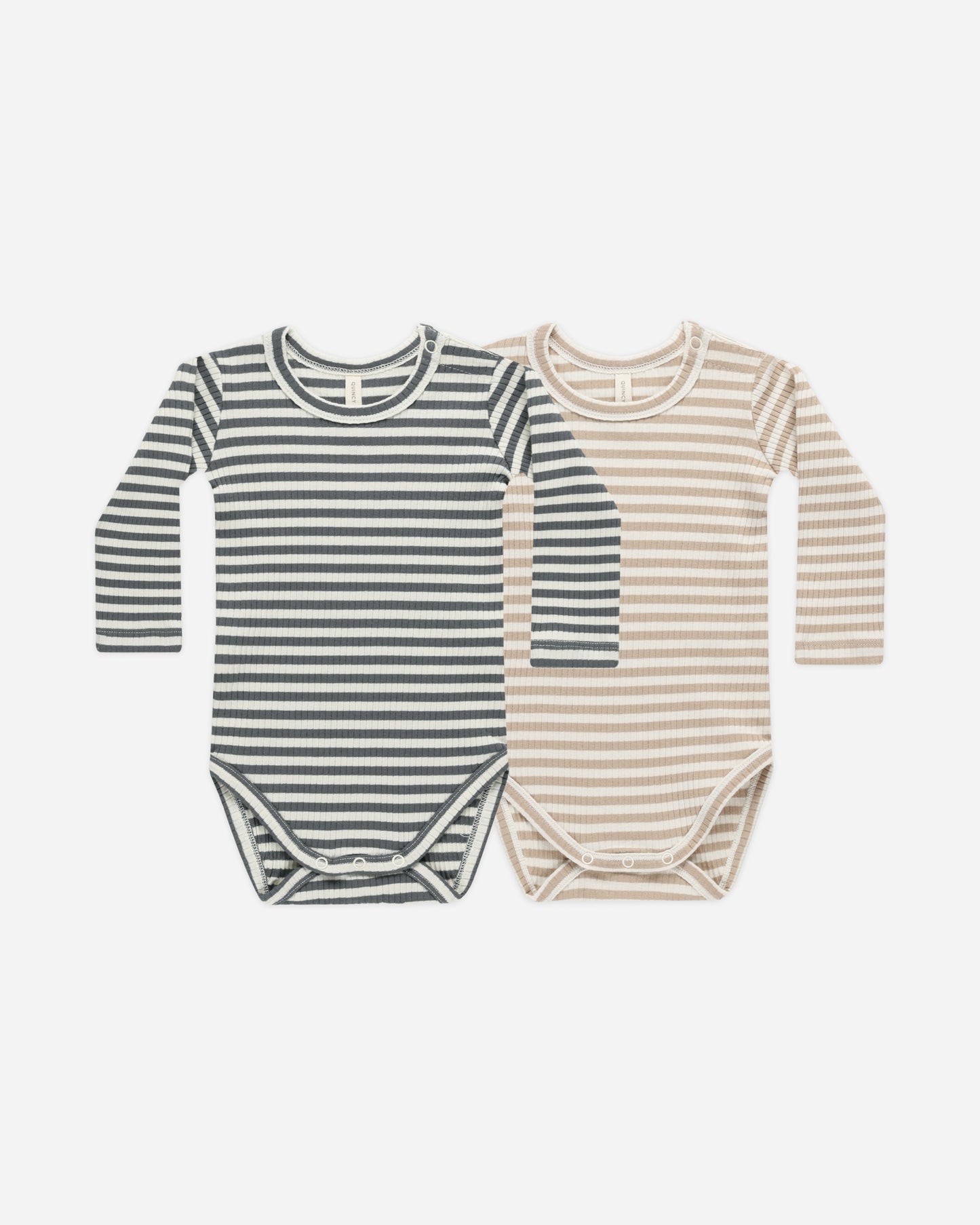 Ribbed Bodysuit, 2 Pack || Indigo Stripe, Latte Stripe