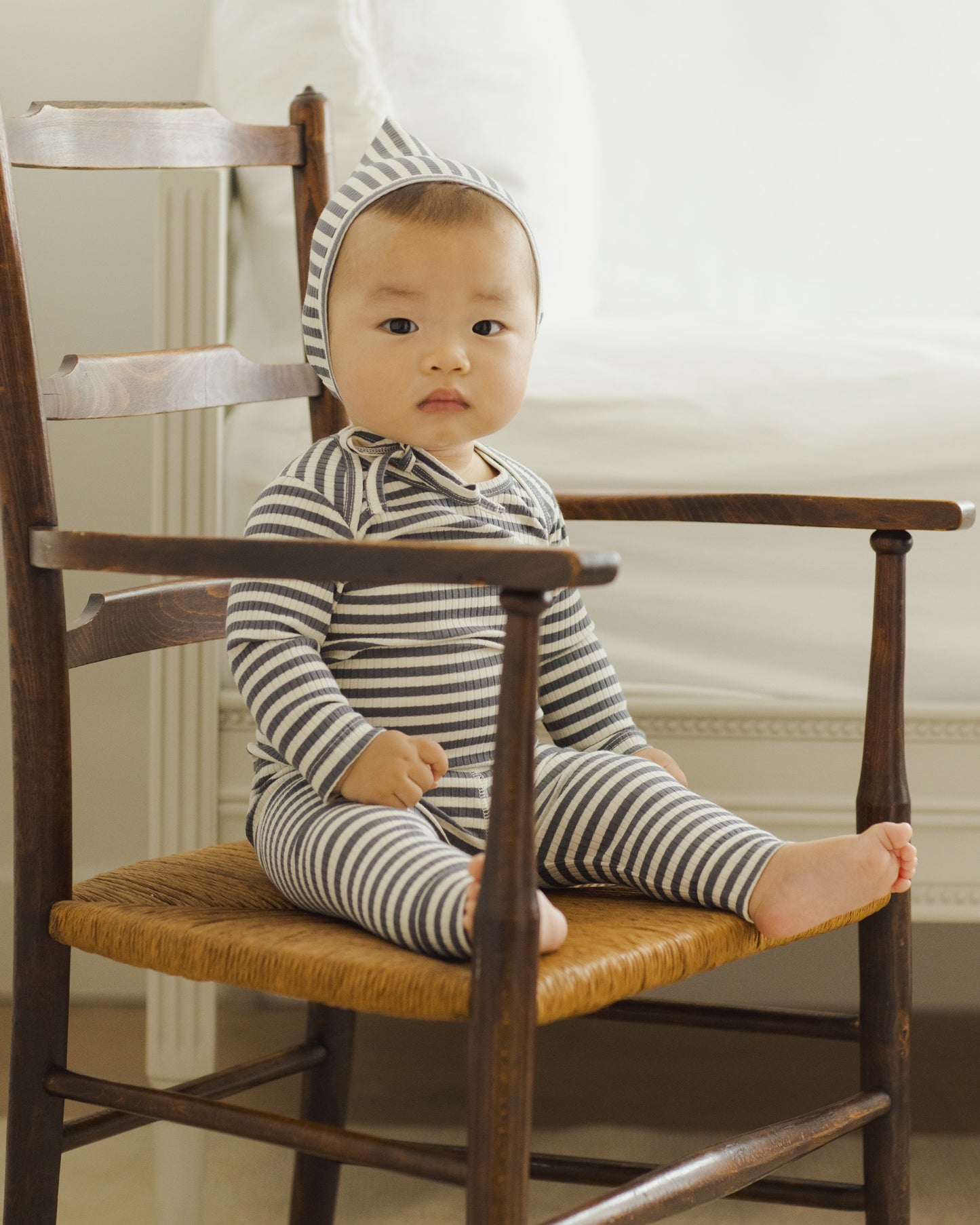 Ribbed Pixie Bonnet || Indigo Stripe