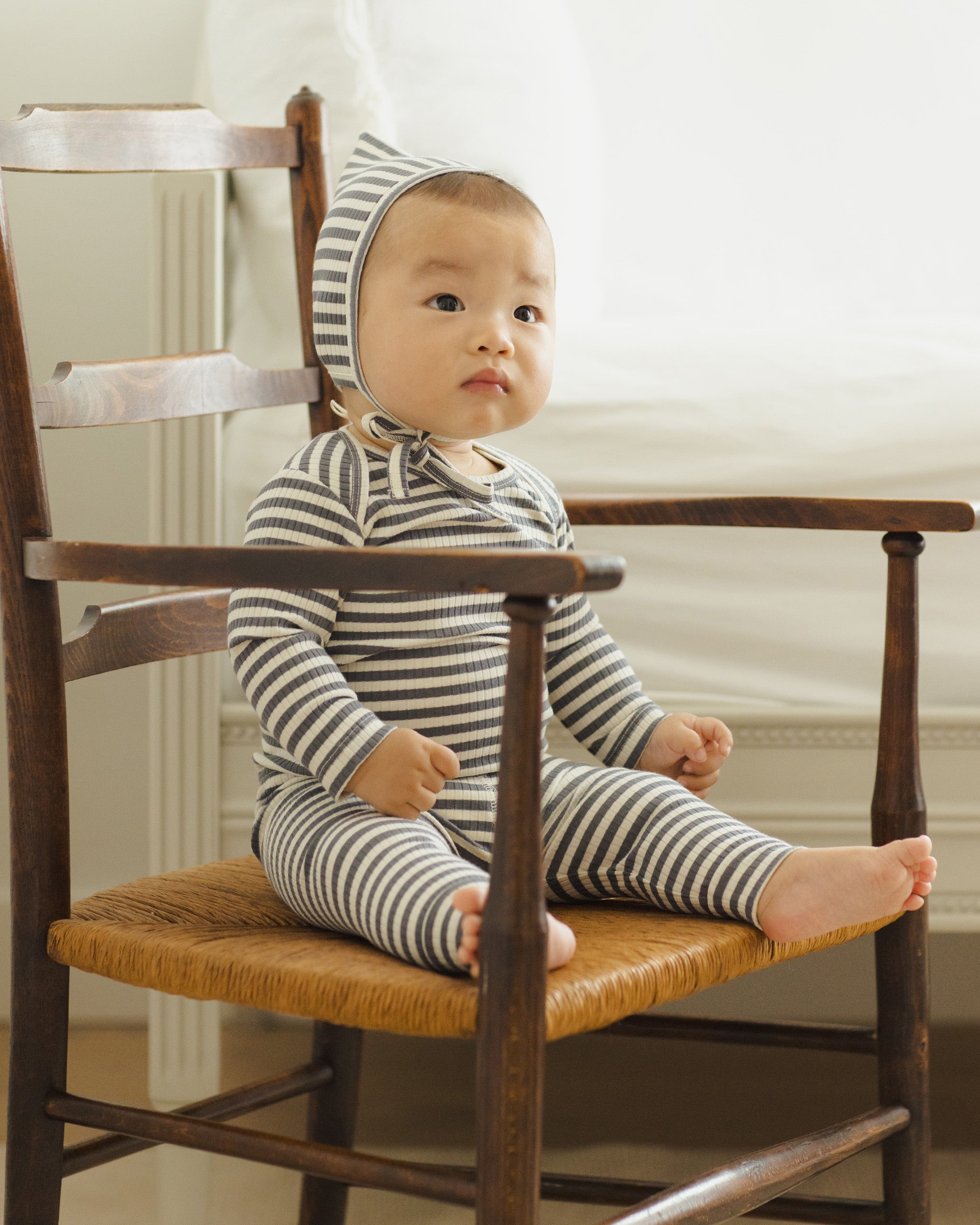 Ribbed Pixie Bonnet || Indigo Stripe