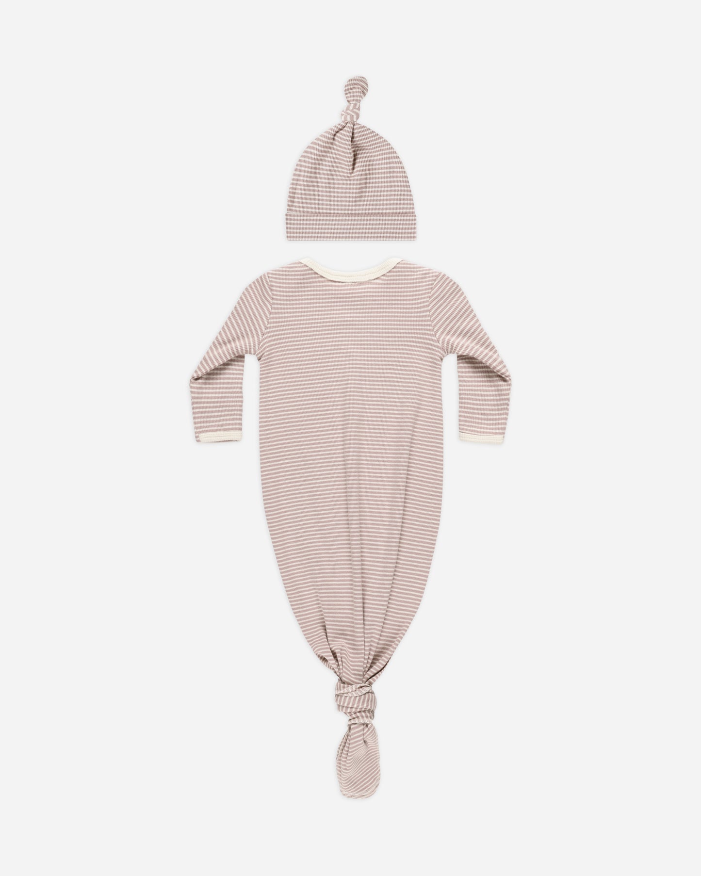 Knotted Baby Gown + Hat Set || Mauve Stripe