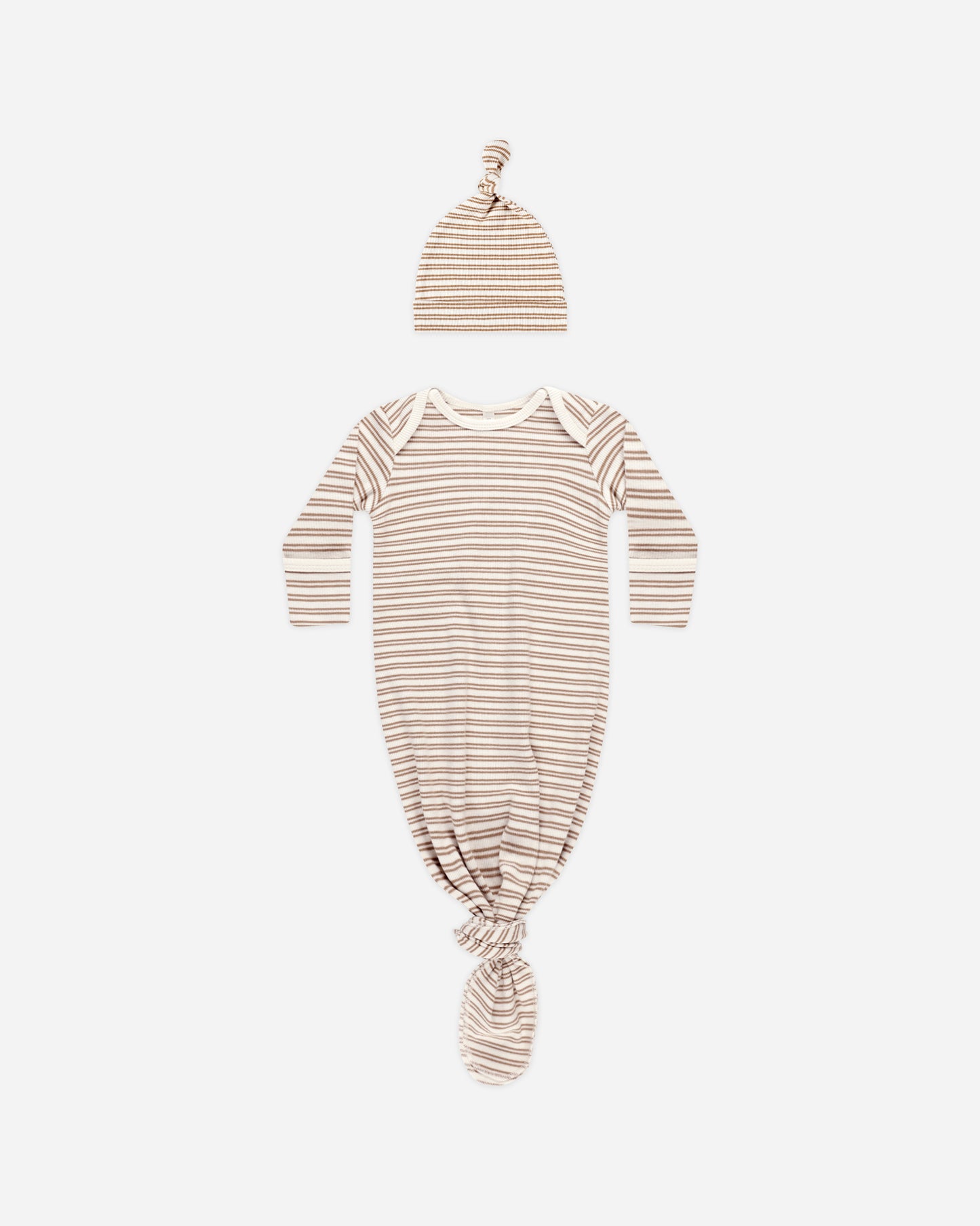 Knotted Baby Gown + Hat Set || Golden Stripe