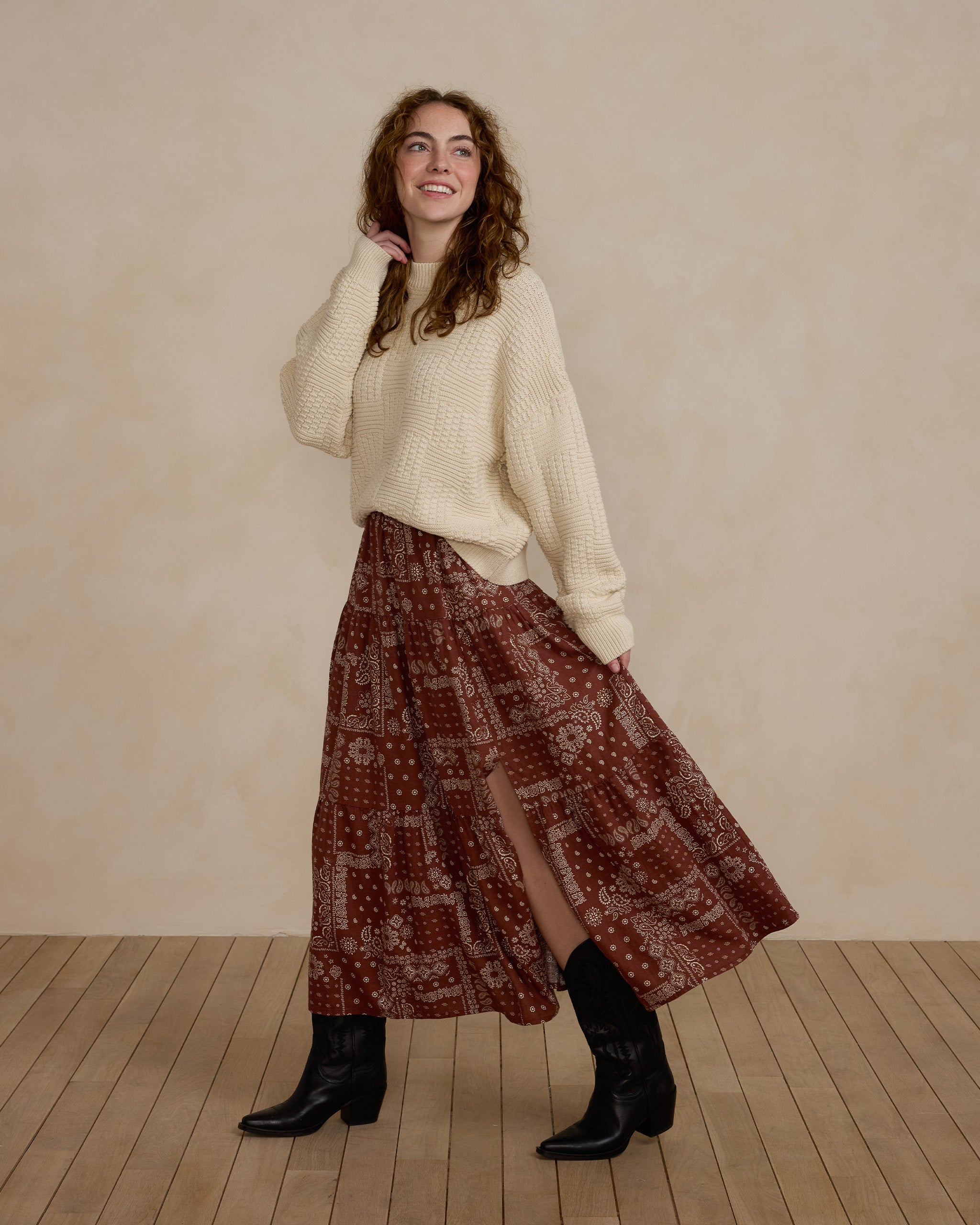 Tiered Midi Skirt | Brick Bandana