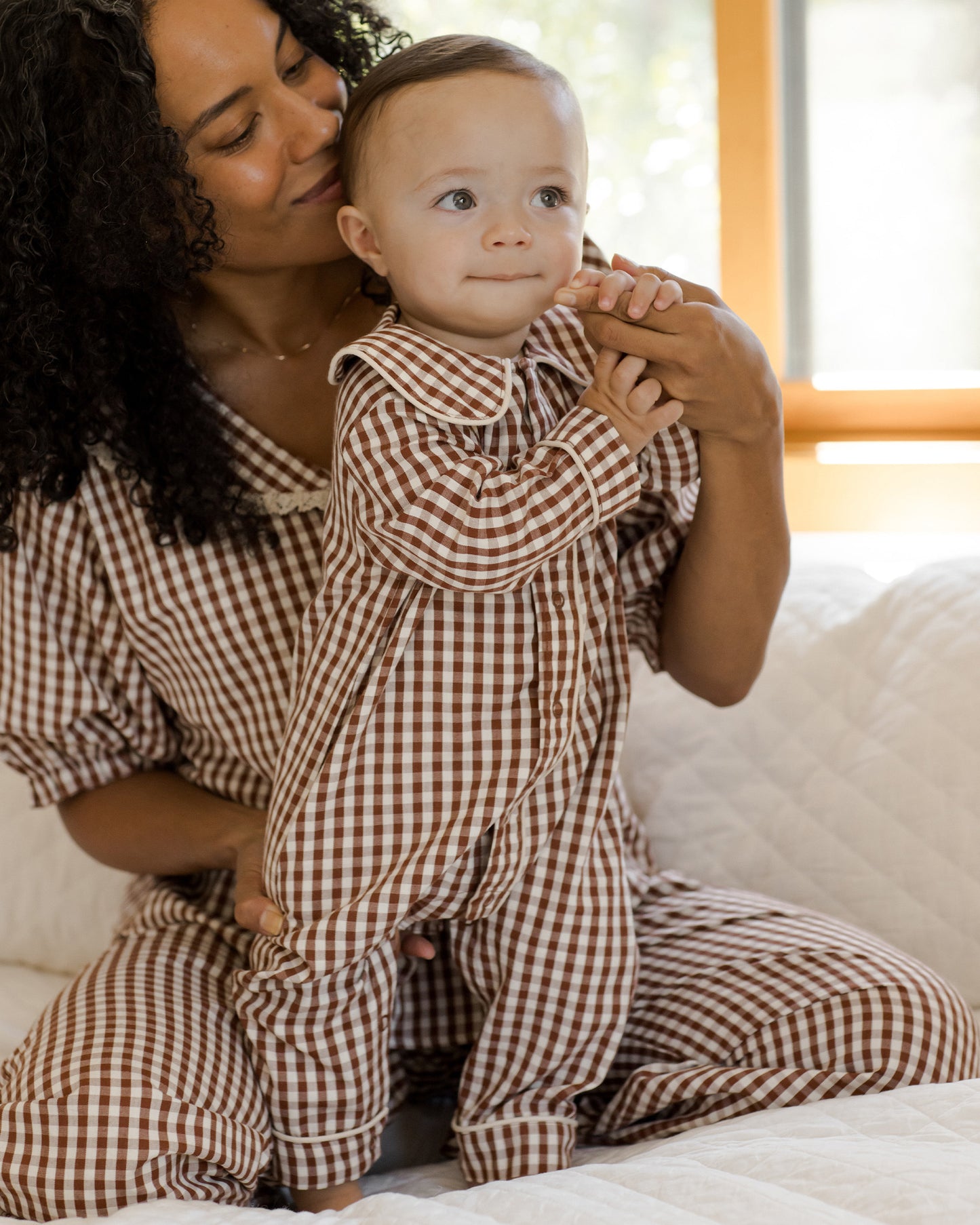 Baby Pajama Romper || Brick Gingham