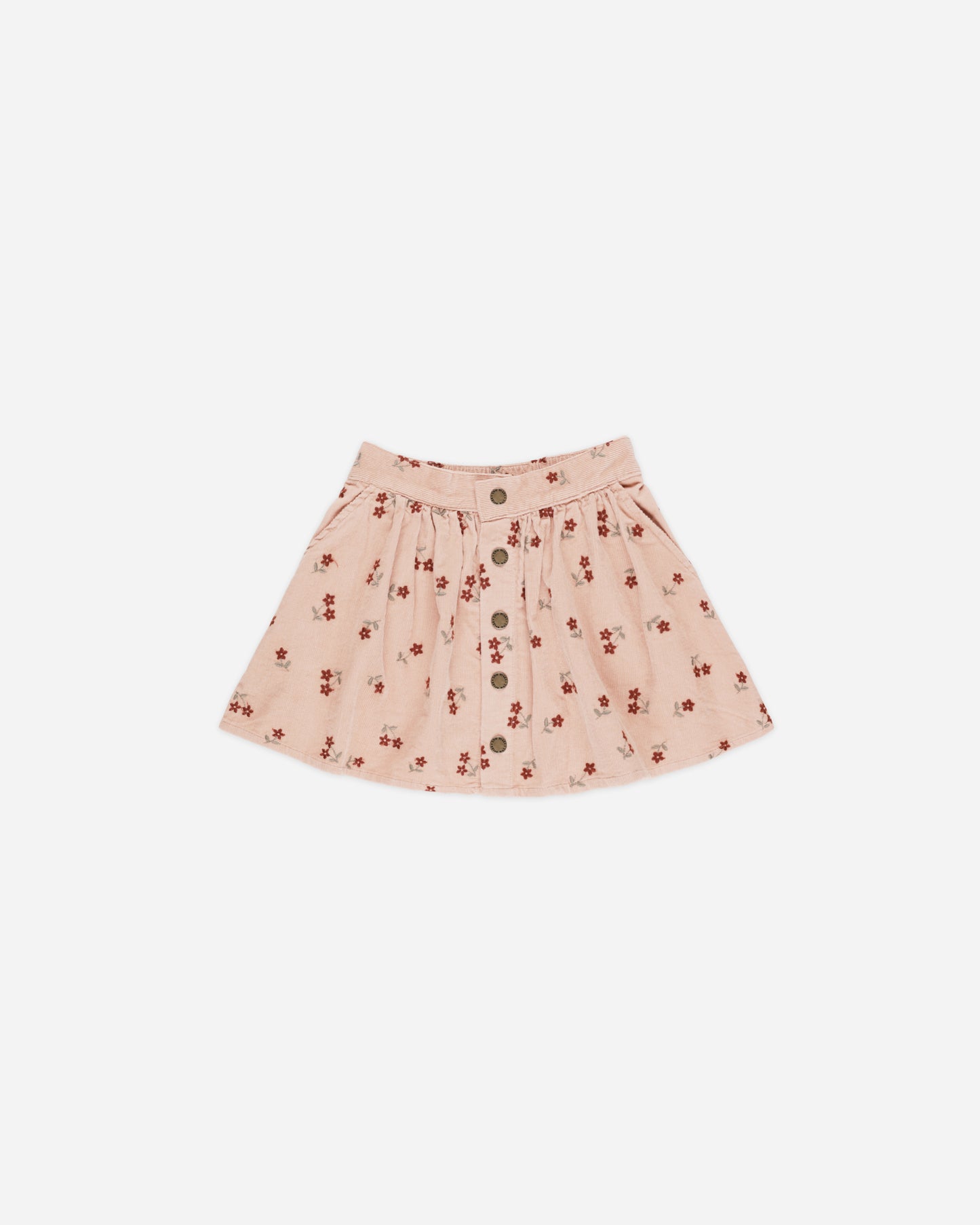 Button Front Mini Skirt || Blossom Embroidery