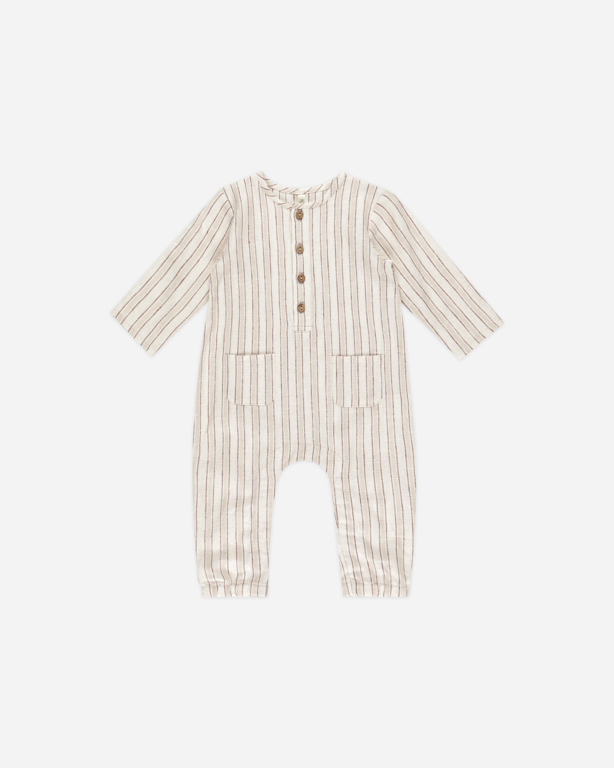 Long Sleeve Woven Jumpsuit || Stone Stripe