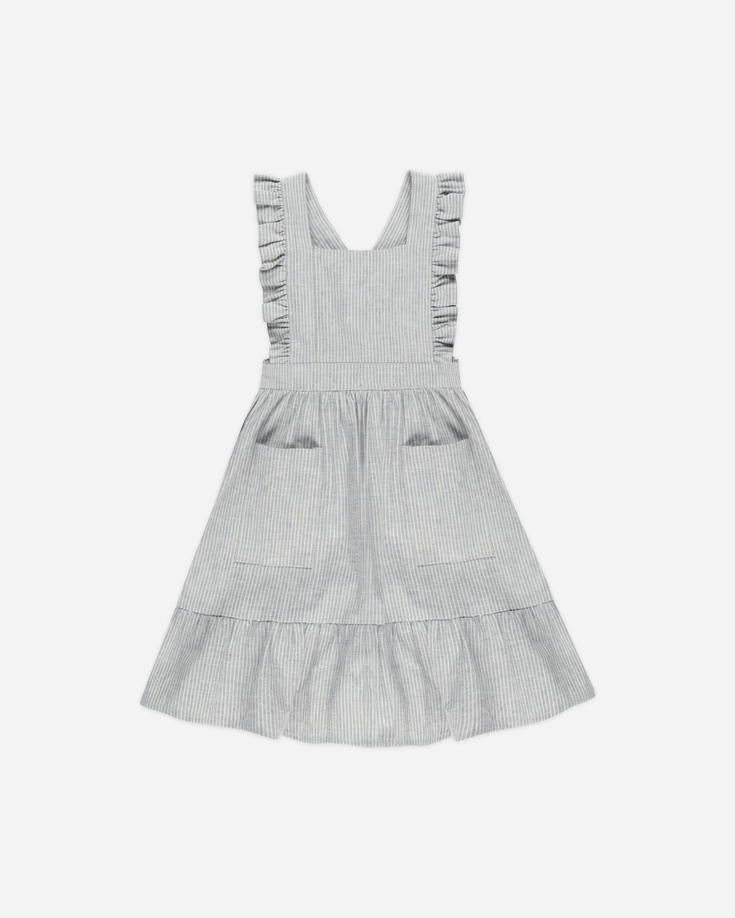 Ruffle Pinafore Dress || Blue Micro Stripe