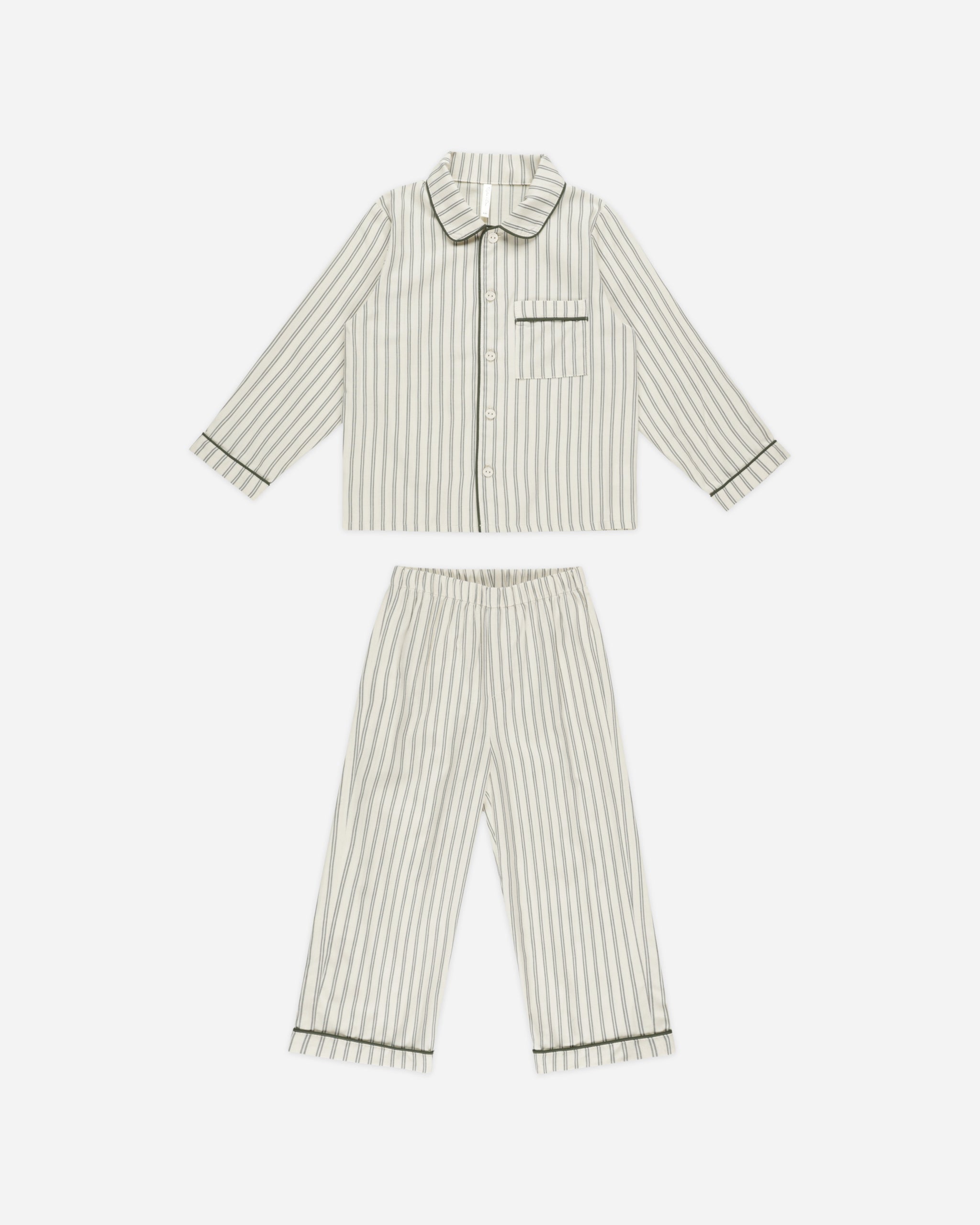 Long Sleeve Pajamas || Forest Pinstripe