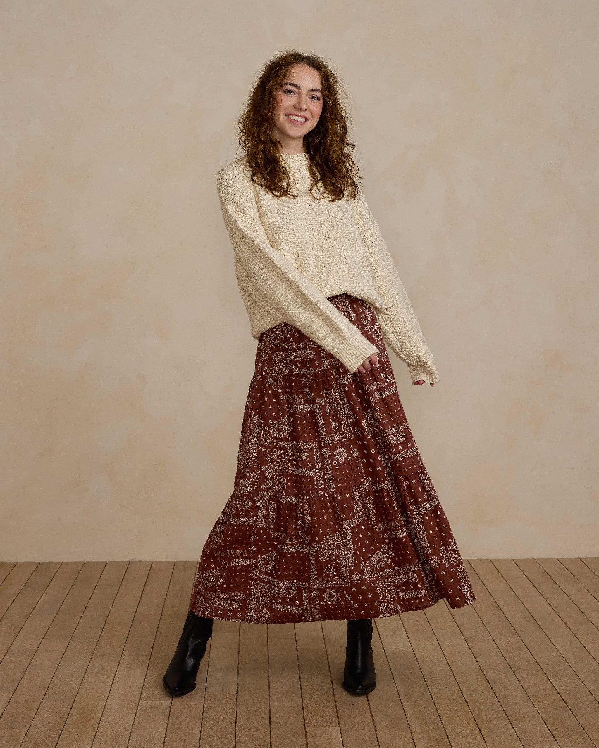 Tiered Midi Skirt | Brick Bandana